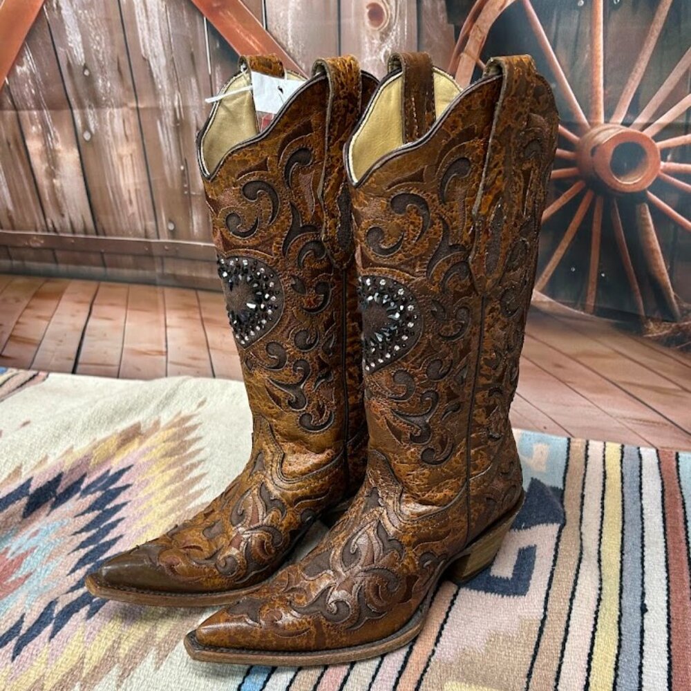 Women's Corral Leather Snip Toe Western Cowgirl Boots Size 6 1/2 - Picture 4 of 8